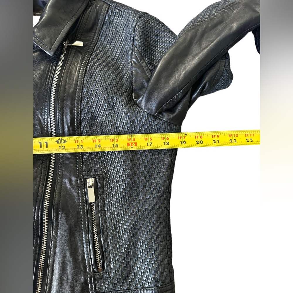 D73 Black Leather Biker Jacket Woven Leather Women’s Size M - Picture 5 of 15